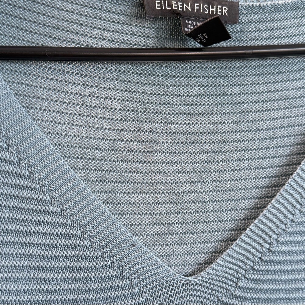 Eileen Fisher Teal Knit V Neck Pullover Long Sleeve Blouse size large - Picture 11 of 15